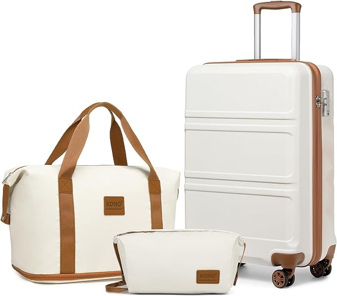 Kono Suitcase Set 3 Piece Carry On Hardside Luggage with TSA Lock Spinner Wheels (Cream White, 20... | Amazon (US)