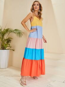 SHEIN Colorblock Ruffle Hem Cami Dress
   SKU: sw2111270676004796      
          (93 Reviews)
  ... | SHEIN