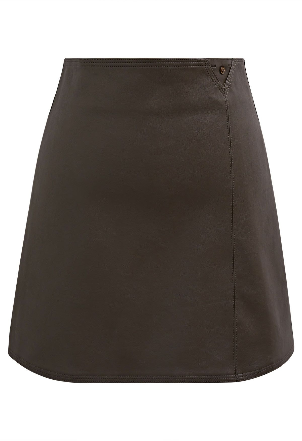 Button Trimmed Faux Leather Mini Skirt in Brown | Chicwish