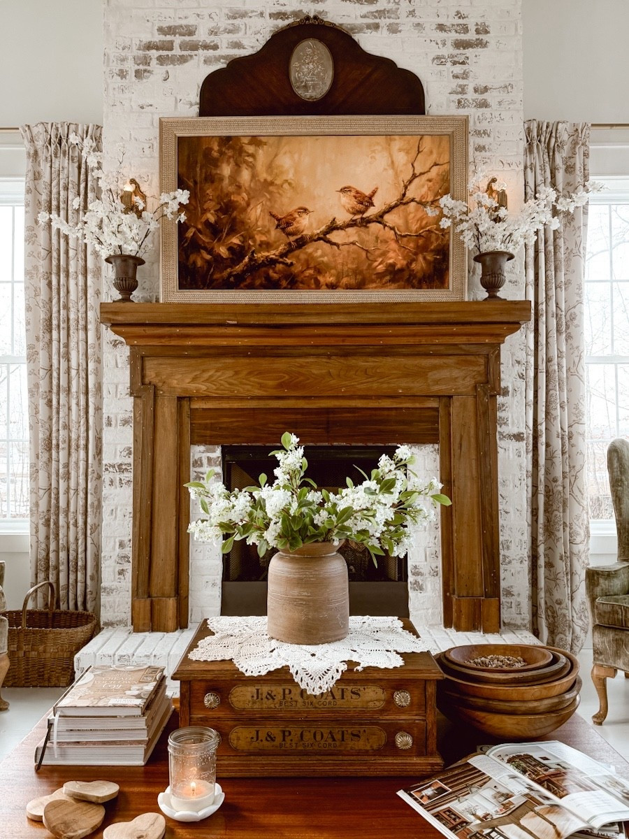 This is the coffee table and fireplace mantel look in our sunroom. 

#LTKHome #LTKSeasonal #LTKValentine