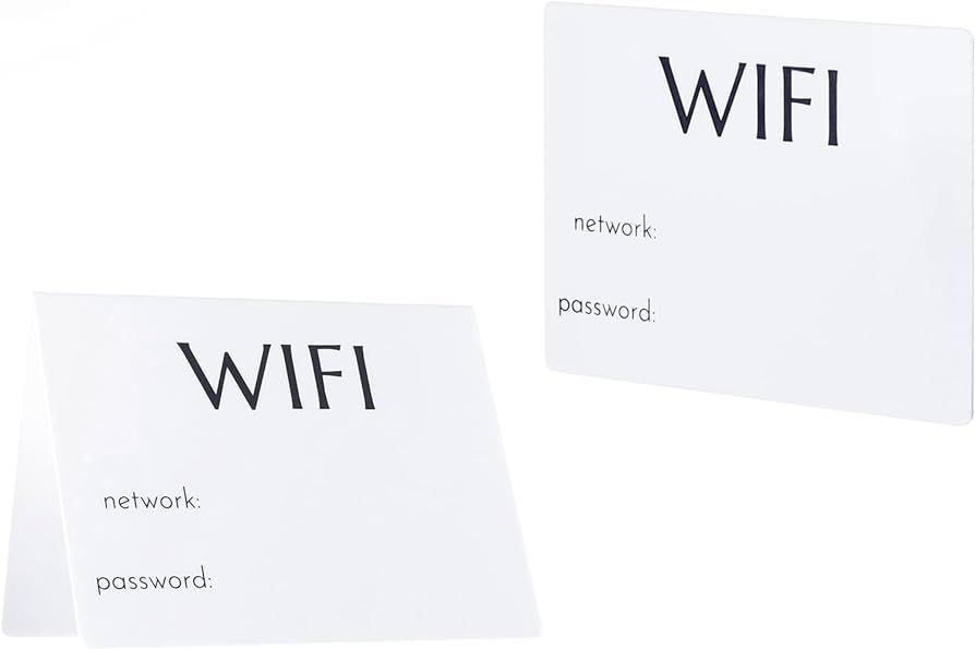Set of 2 Wifi Sign - Double-Sided White Wifi Password Sign for Table and Self-Adhesive Wall Mount... | Amazon (US)