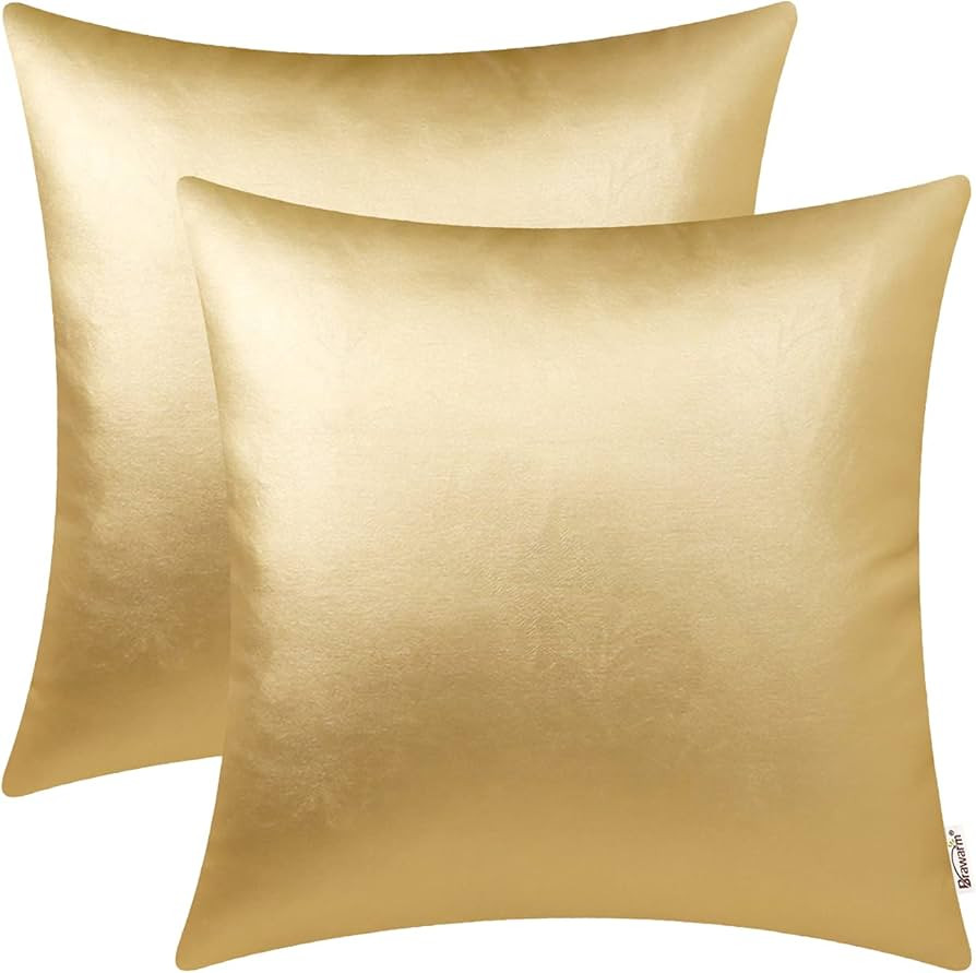 Brawarm Pack of 2 Gold Leather Throw Pillows 18 X 18 Inches, Gold Faux Leather Decorative Throw P... | Amazon (US)