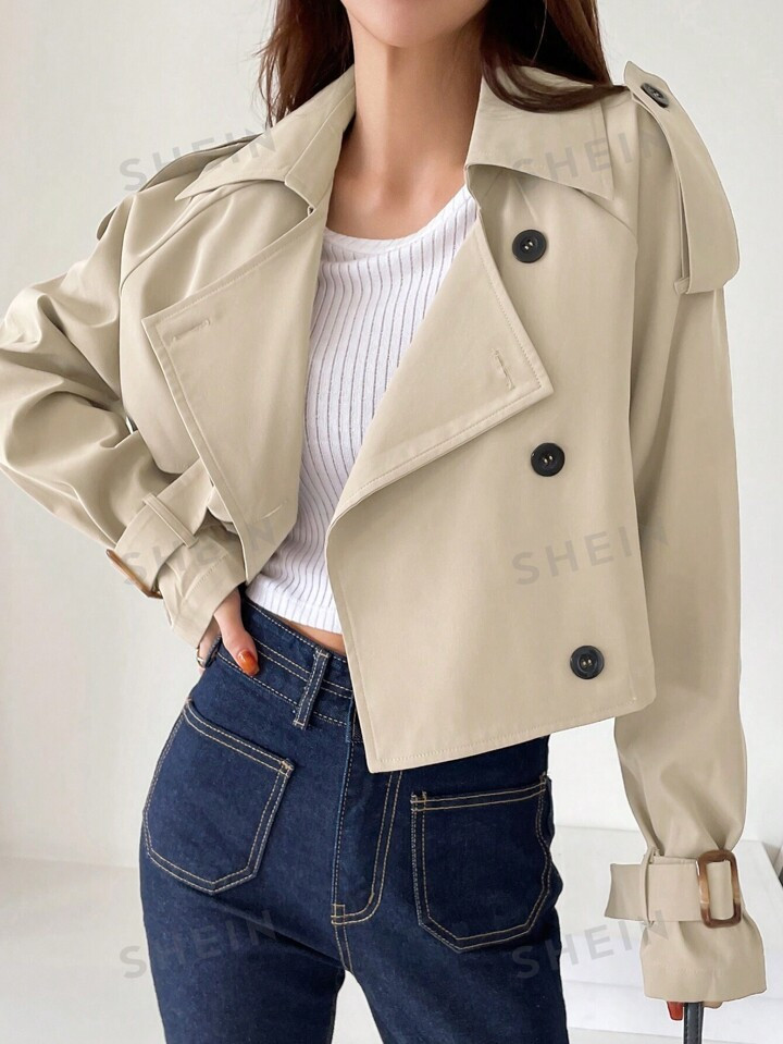 DAZY Buckle Detail Raglan Sleeve Button Front Trench Coat | SHEIN