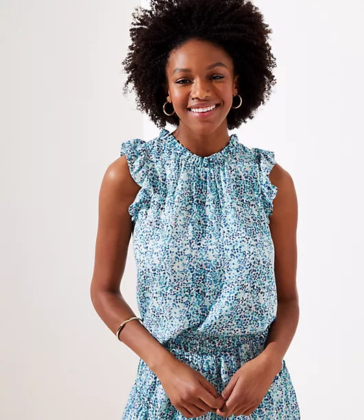 Shimmer Floral Ruffle Shell | LOFT | LOFT