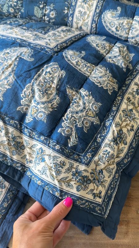 Feels like summer!  This classic coastal comforter is so silky soft and lightweight.  It is reversible and inspired by Indian block prints making it effortlessly chic!  Stitched by hand, it’s perfection!
Shades of blue for summerr

#LTKSeasonal #LTKHome #LTKVideo