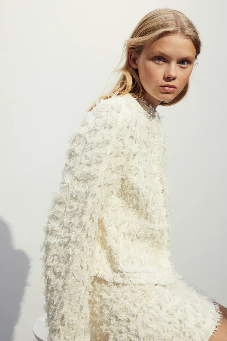 Textured-weave jacket - Cream - Ladies | H&M GB | H&M (UK, MY, IN, SG, PH, TW, HK)