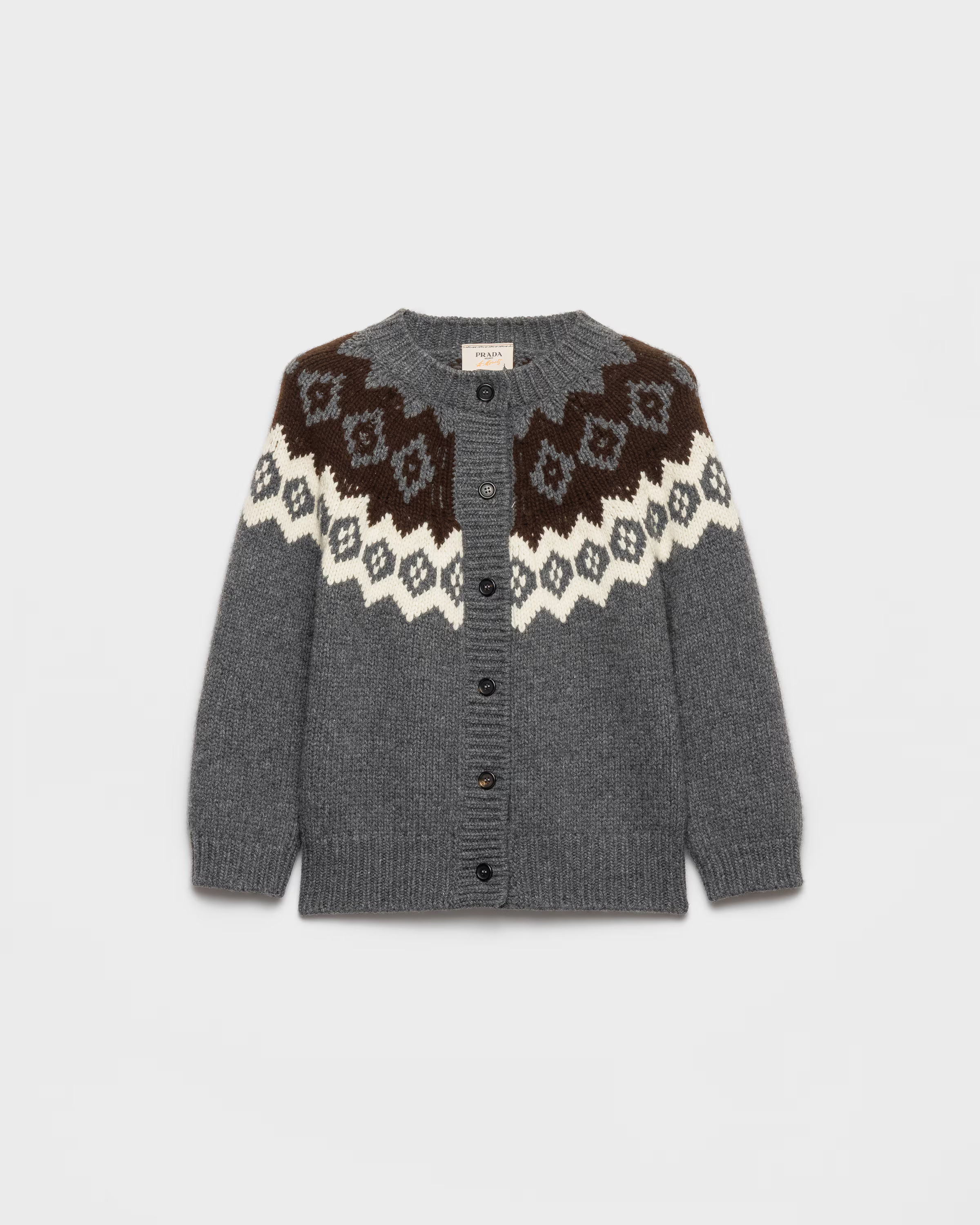 Slate/natural Wool And Cashmere Cardigan | PRADA | Prada INT