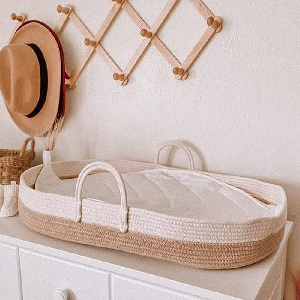 Baby Diaper Changing Basket, Nursery Set with Thick Pad,Waterproof Leather Pad, Leaf Shape Cushio... | Amazon (US)