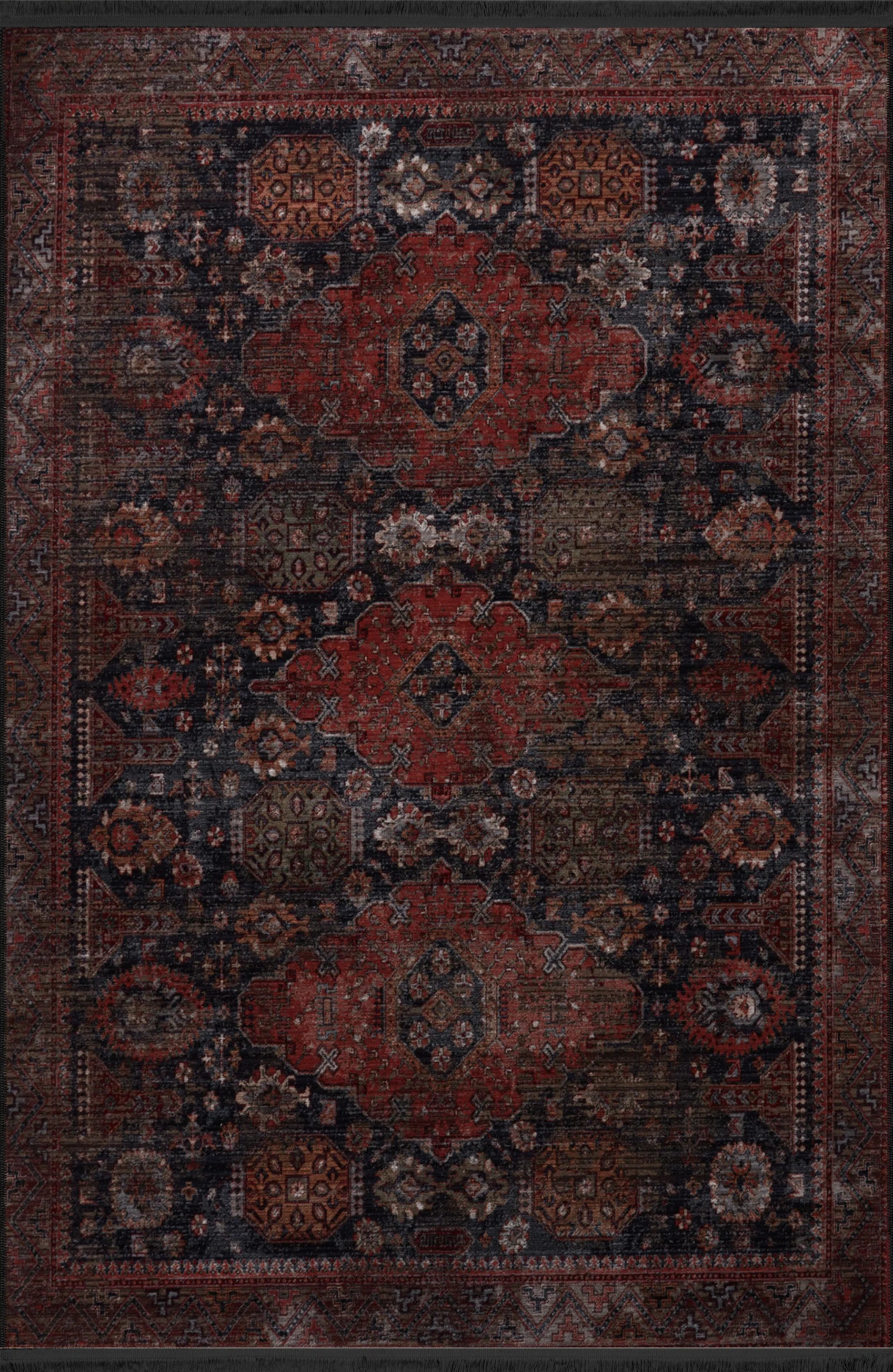 Claret Black Themed Traditional Motif Ethnic Floral Patterned Creative Vintage Decorative Carpet | Wayfair North America