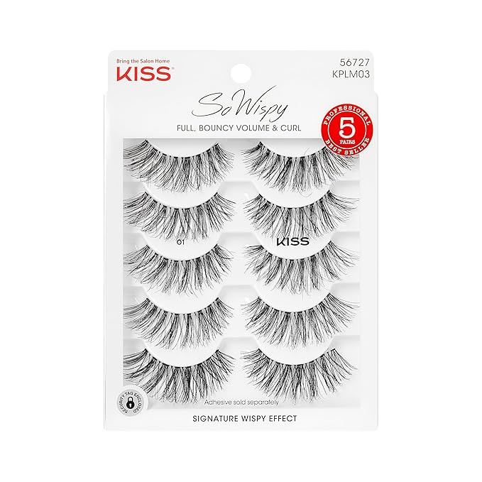KISS So Wispy, False Eyelashes, 'Style #01', 14mm, Includes 5 Pairs Of Lashes, Easy to Apply, Reu... | Amazon (US)
