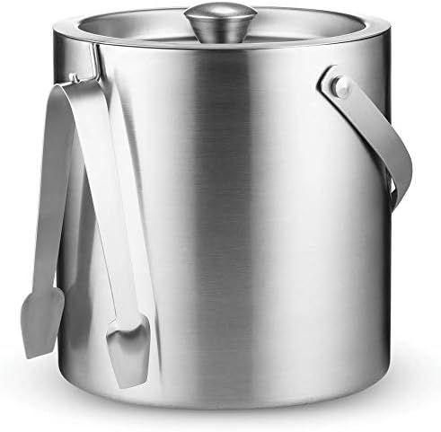 Double-Wall Stainless Steel Insulated Ice Bucket With Lid and Ice Tong [3 Liter] Included Strainer K | Amazon (US)