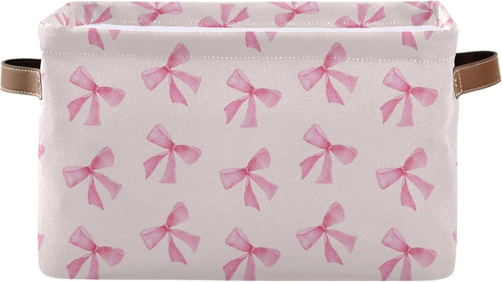 xigua Bow Storage Basket Collapsible Toy Storage Bins Waterproof Canvas Storage Basket with Leath... | Amazon (US)