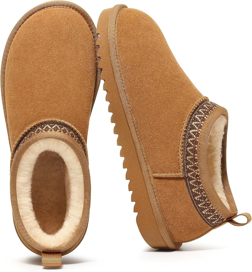 Women's Genuine Suede Mini Boots Fur-Lined Winter Ankle Booties | Amazon (US)