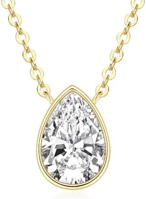 2.5CT Pear Moissanite Pendant Necklace for Women | 7x10.5mm D Color Pear Cut Moissanite 14K Gold ... | Amazon (US)