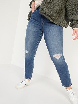 High-Waisted Distressed Power Slim Straight Jeans For Women | Old Navy (US)