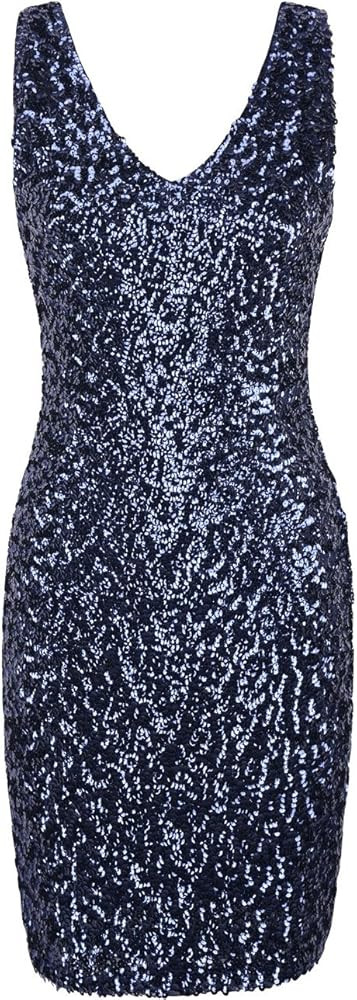 Women's Sexy Deep V Neck Sequin Glitter Bodycon Stretchy Mini Party Dress | Amazon (US)