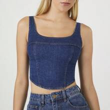 LaceUp Denim Crop Top | SHEIN
