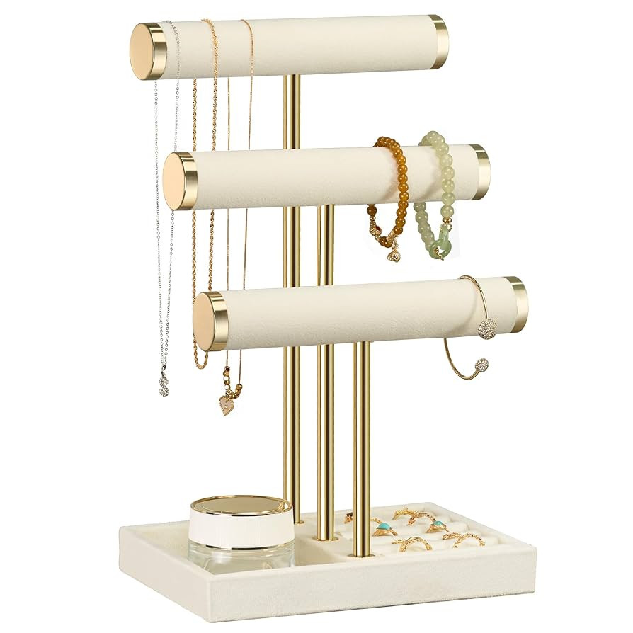 3 Tier Bracelet Holder Display - Detachable T Bar Beige Velvet Bracelet Holder, Jewelry Holder Or... | Amazon (US)