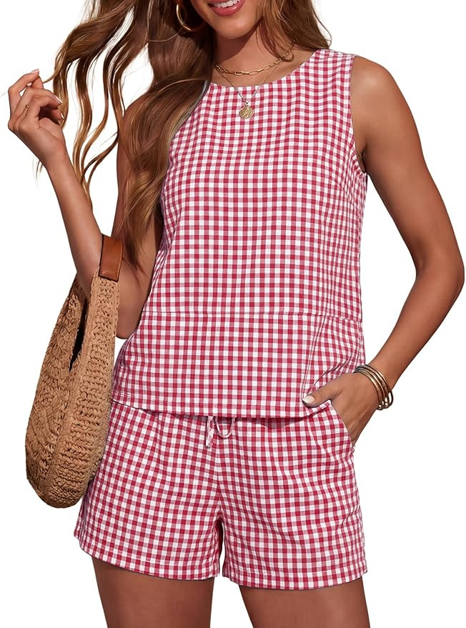 Lomon Women's Trendy 2 Piece Outfits Shorts Sets Summer Crew Neck Sleeveless Tank Top and Bottom ... | Amazon (US)