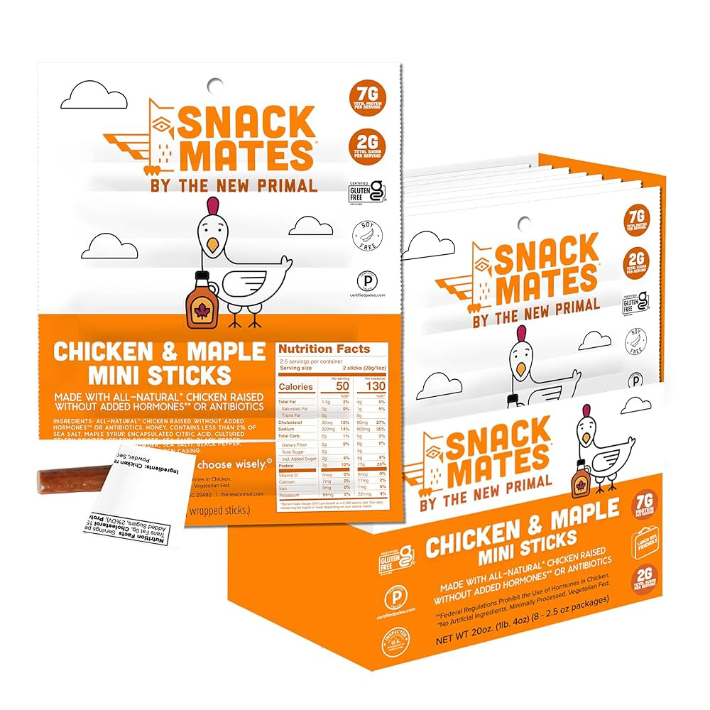 The New Primal Snack Mates Chicken & Maple Sticks, Gluten Free Healthy Snacks for Kids, Low Sugar... | Amazon (US)