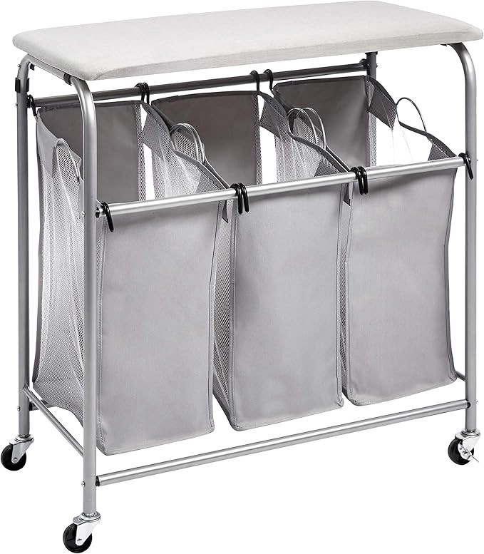 Amazon Basics 3-Bag Rectangular Laundry Sorter with Ironing Board Top, 33.07"L x 31.5"W x 16.14"H... | Amazon (US)