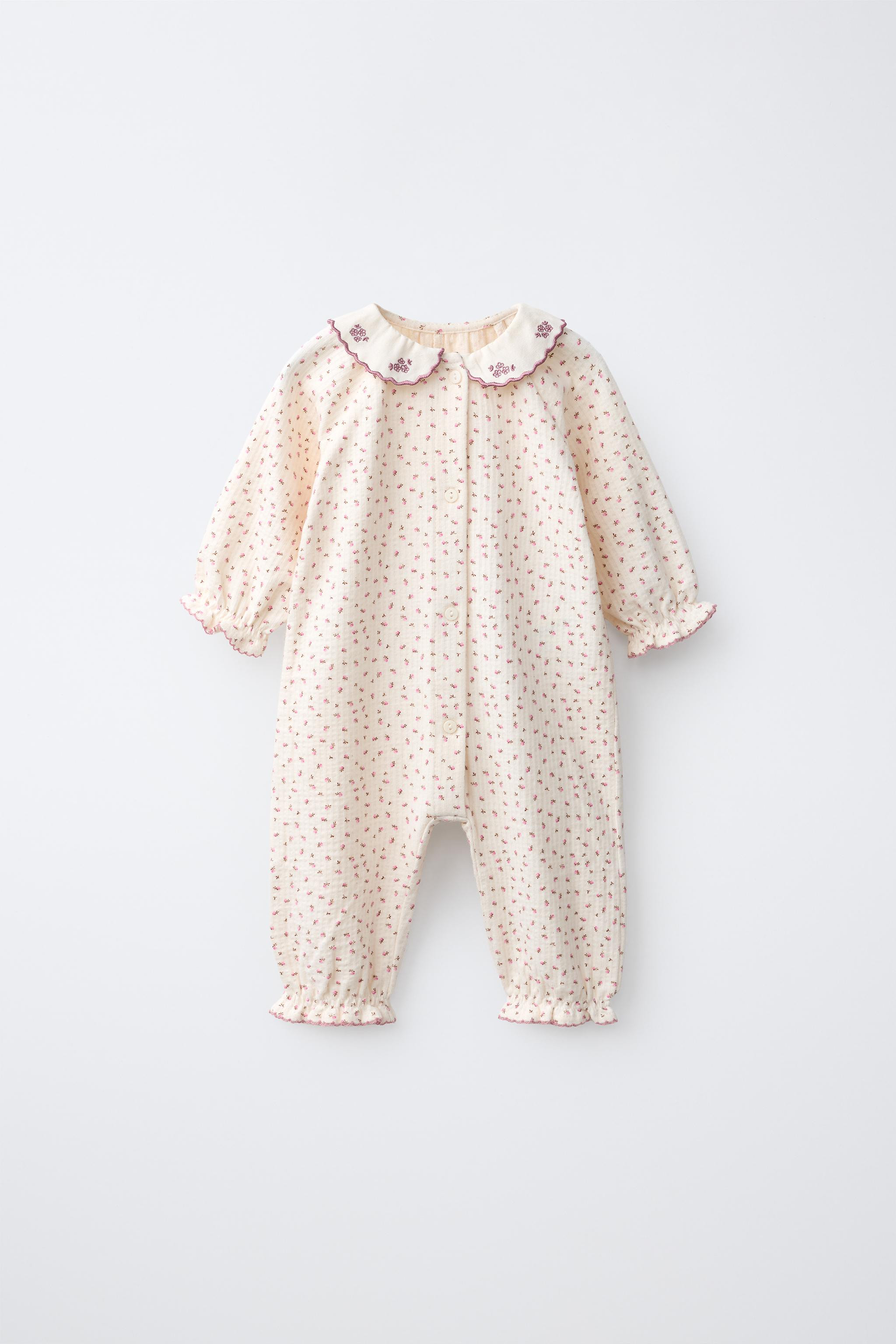 TEXTURED FLORAL ONE-PIECE SUIT WITH EMBROIDERED COLLAR | Zara UK