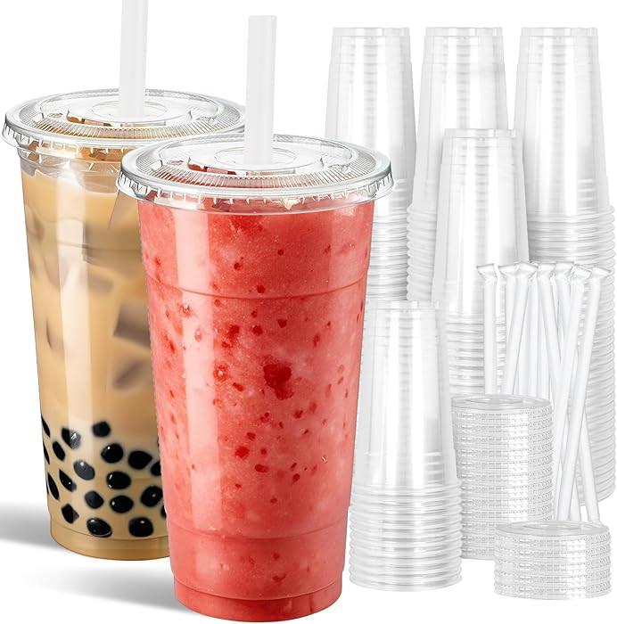 Ginkgo 32 oz Clear Plastic Cups with Lids and Jumbo Straws, Disposable To Go Iced Coffee Cups for... | Amazon (US)