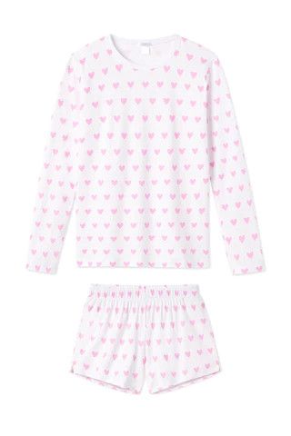 Pima Long-Short Weekend Set in Pink Heart | LAKE Pajamas