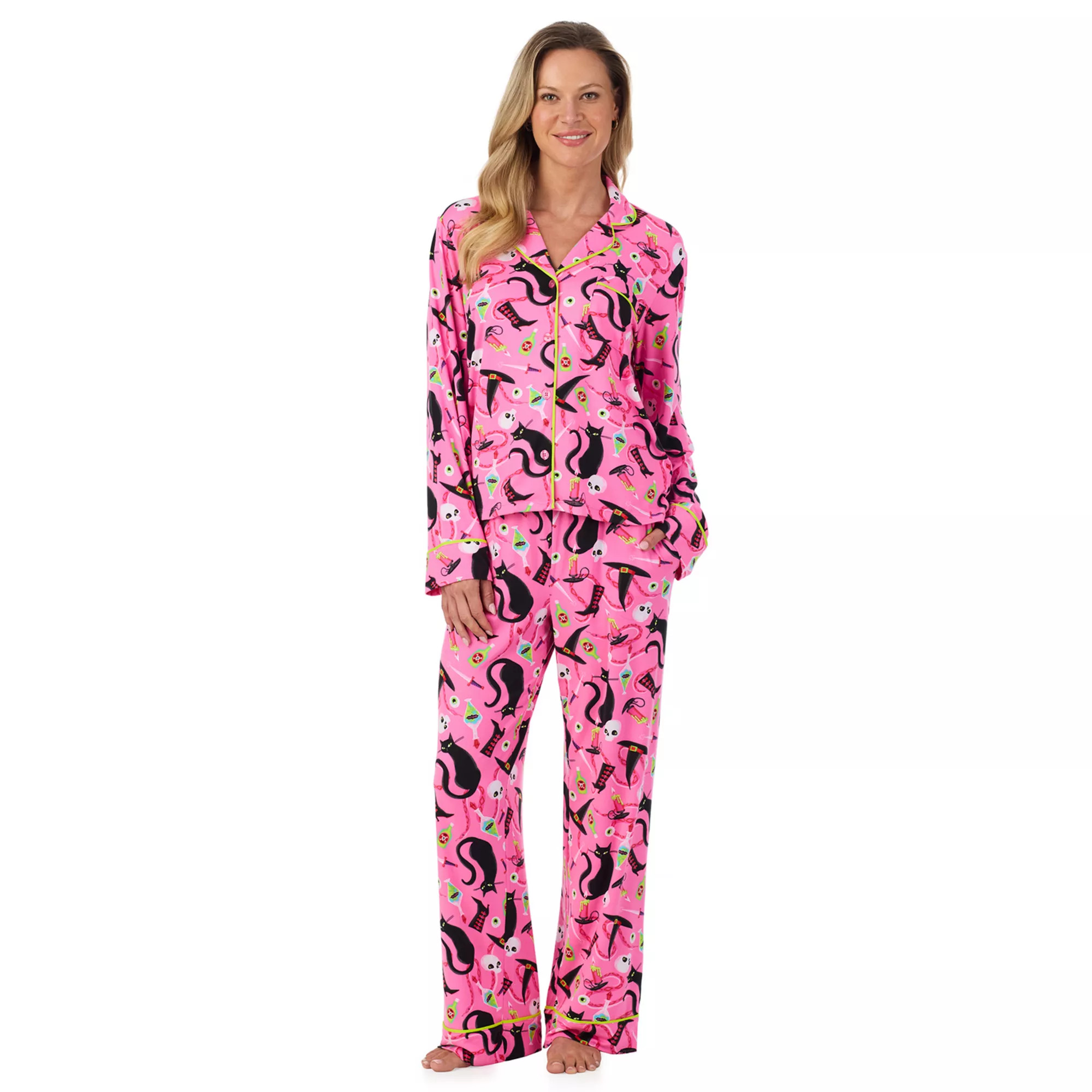 Women's Beauty Sleep Social Halloween Cozy Long Sleeve Pajama Top & Pajama Bottoms Set | Kohl's