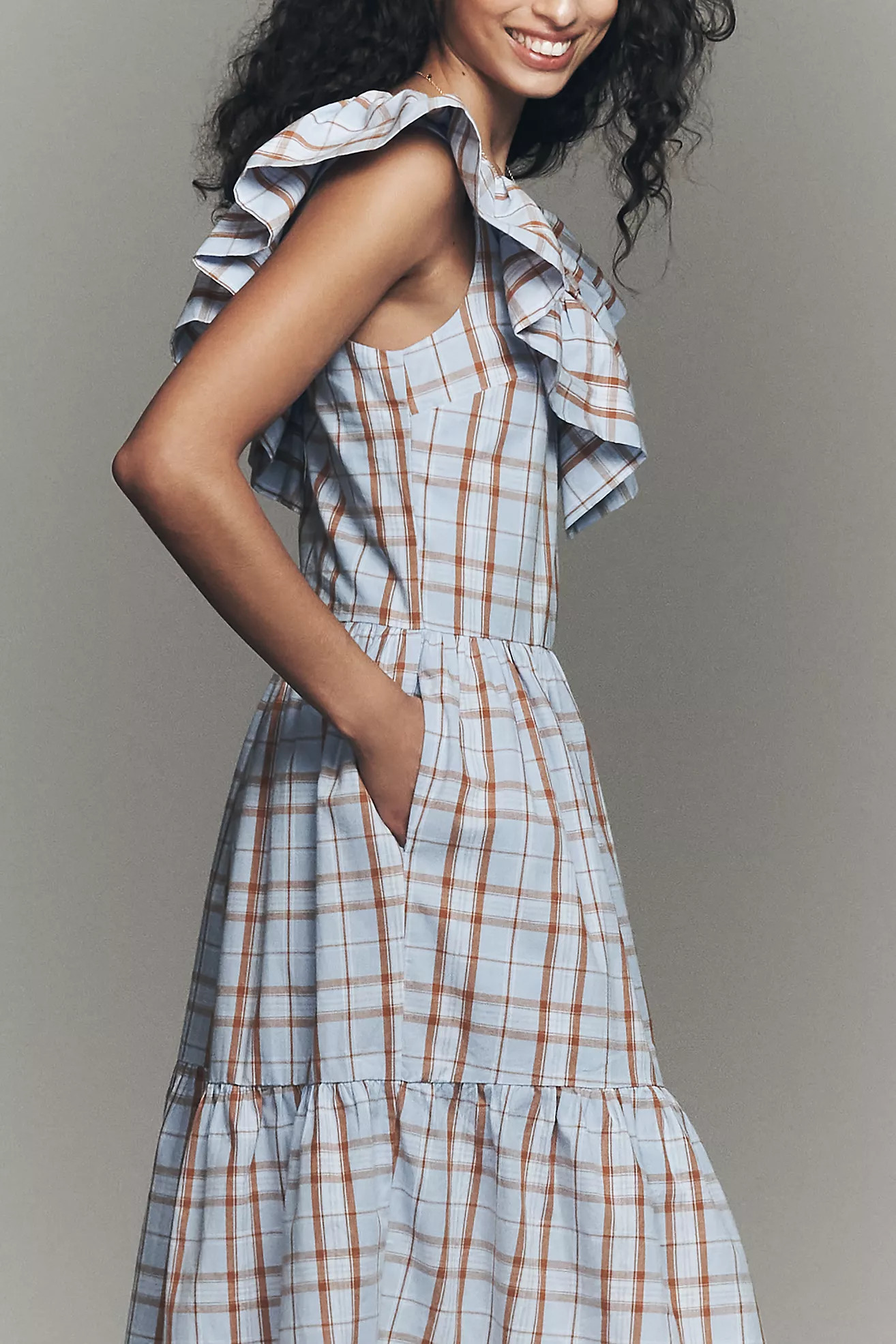 English Factory Cotton Ruffle-Neck Midi Dress | Anthropologie (US)