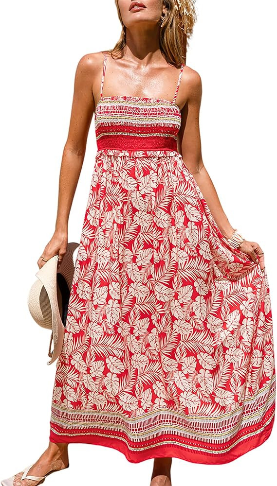 CUPSHE Women's Maxi Dress Ditsy Floral Smocked Summer Sundress Sleeveless Ruffled Spaghetti Strap... | Amazon (US)