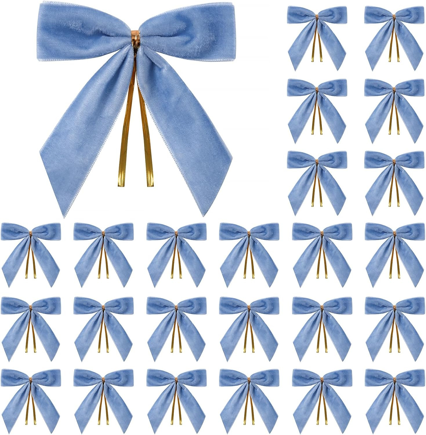 Utehilly 24 Pcs Light Blue Small Velvet Christmas Bows for Christmas Tree, Wreath, Gift Wrapping, Crafts, Wedding, Party, Twist Tie Bows for Treat Bag Bakery Candy Bags, Home Decor 1"W,3.5 x 3.5 inch | Amazon (US)