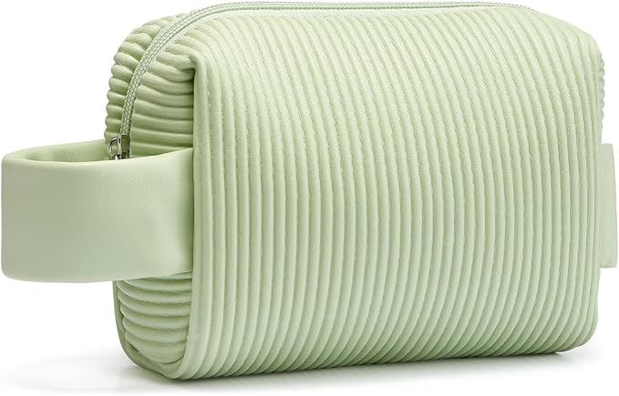 LIYSOCA Small Makeup Bag PU Striped Leather Cosmetic Bag, Portable Travel Makeup Pouch,Waterproof... | Amazon (US)