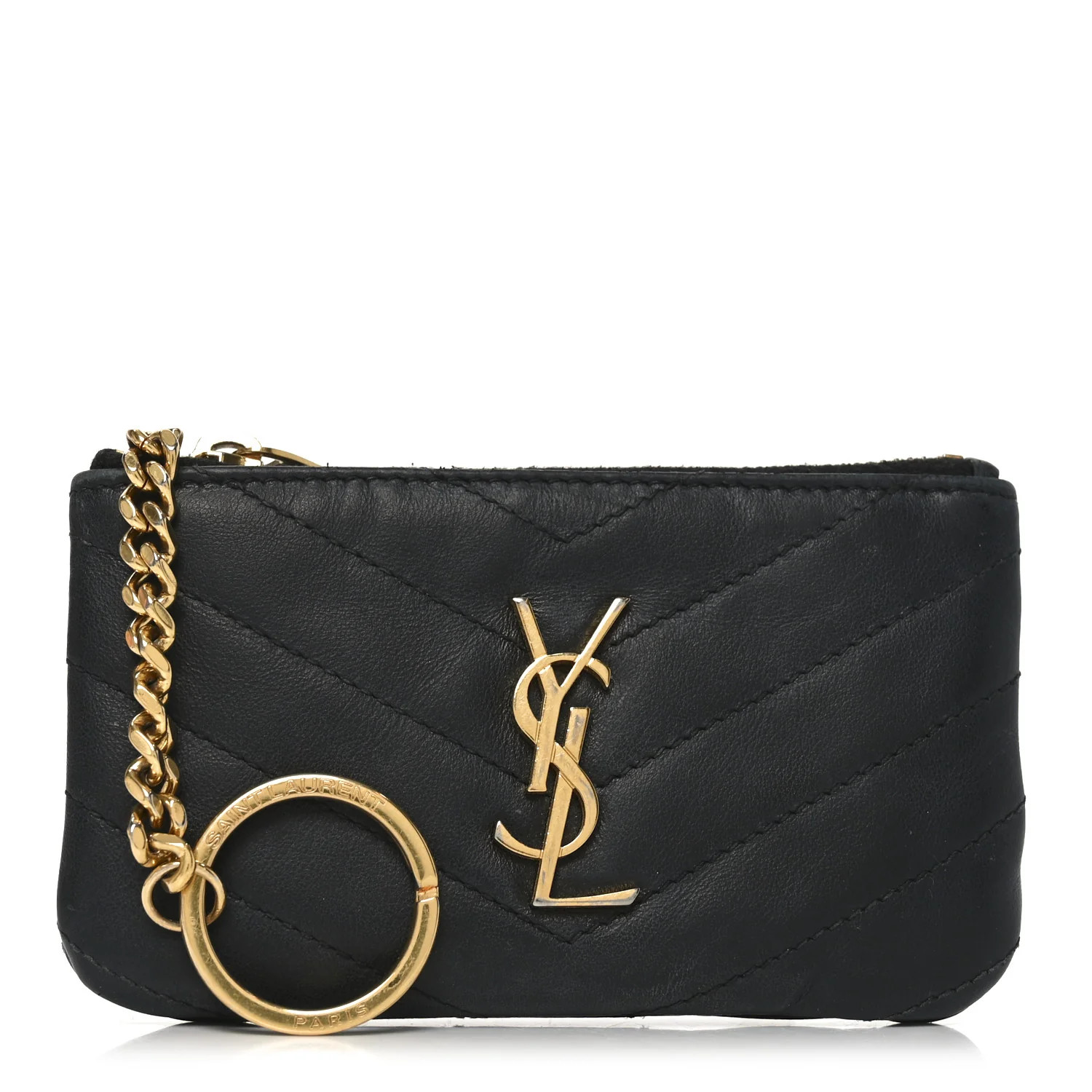 Calfskin Matelasse Monogram Key Pouch Black | FASHIONPHILE (US)