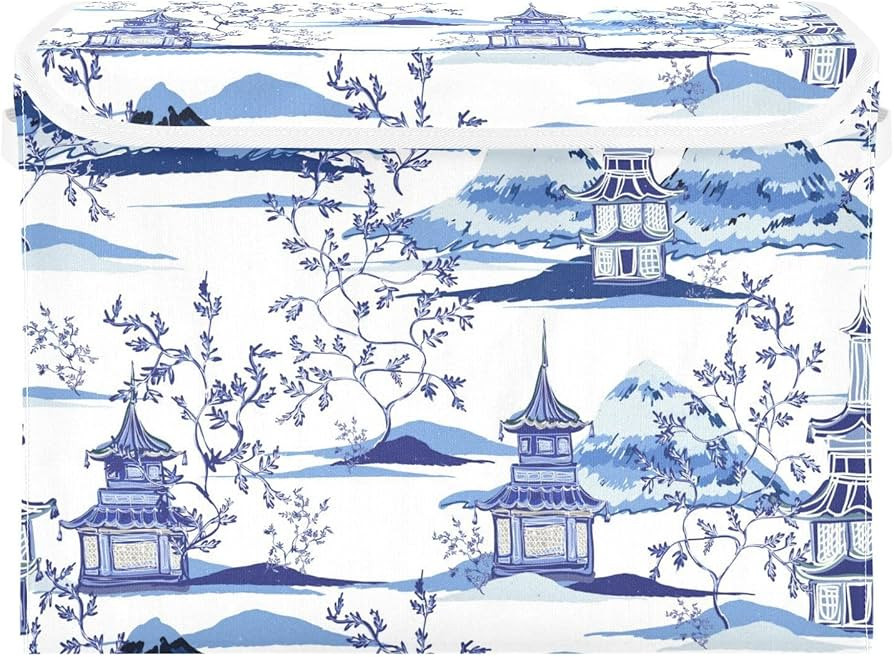susiyo Ink Chinoiserie Pagodas Storage Bin Large Collapsible Storage Box Stackable design Fabric ... | Amazon (US)
