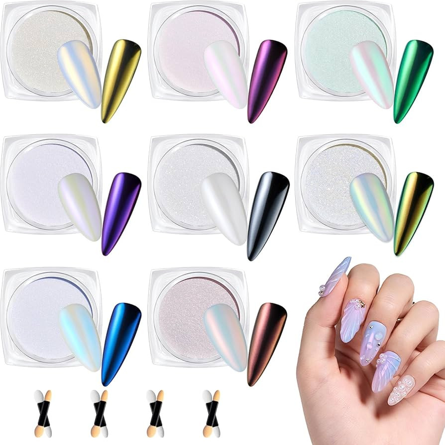 Beetles Chrome Nail Powder Metallic Mirror Effect, Holographic Aurora Mermaid Pearl Glitter, Chro... | Amazon (US)