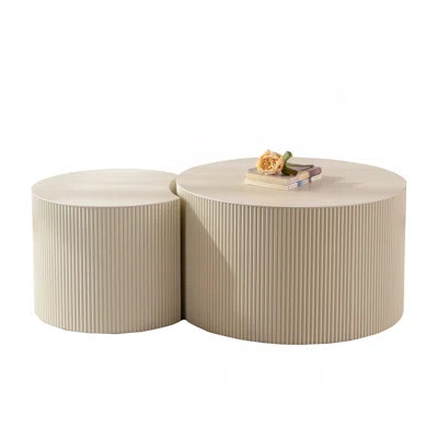 Round Coffee Table Handcrafted Relief Sturdy Pedestal Wooden Olive-Shaped Tea Table For Living Room | Wayfair North America