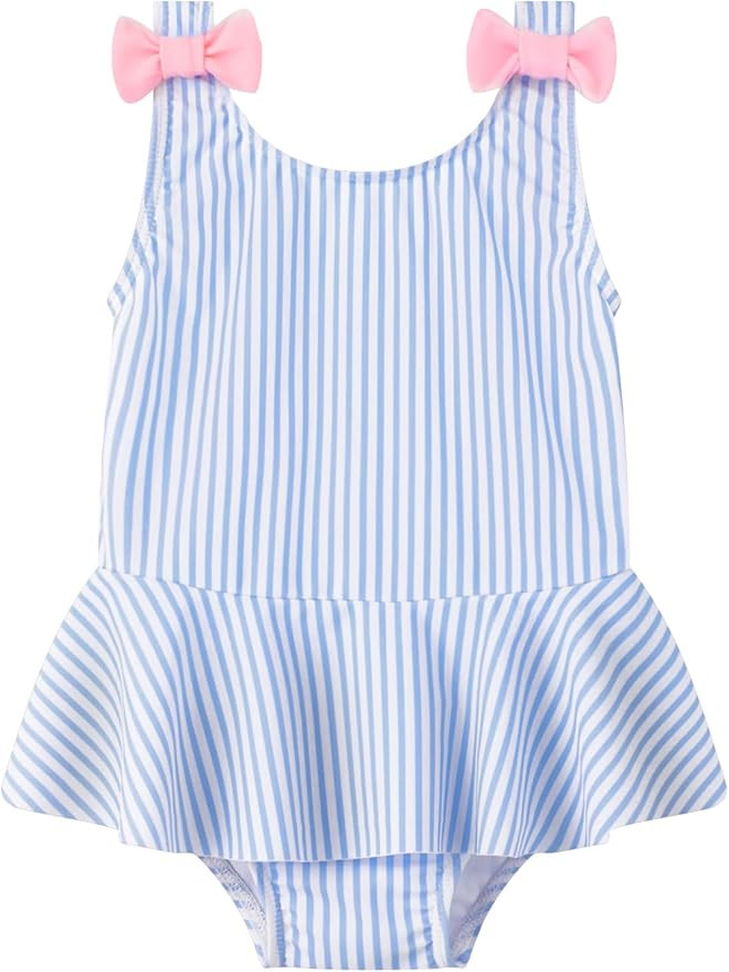 Toddler Swimsuit Girls One Piece Ruffled Girls Bathing Suit Bow Strap Swimwear Size 12M-4T | Amazon (US)
