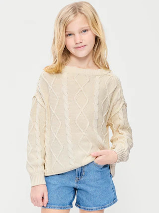 Oversized Long-Sleeve Cable-Knit Sweater for Girls | Old Navy (US)
