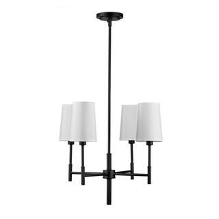 Globe Electric Ronnie 4-Light Matte Black Chandelier with White Fabric Shades-61254 - The Home De... | The Home Depot