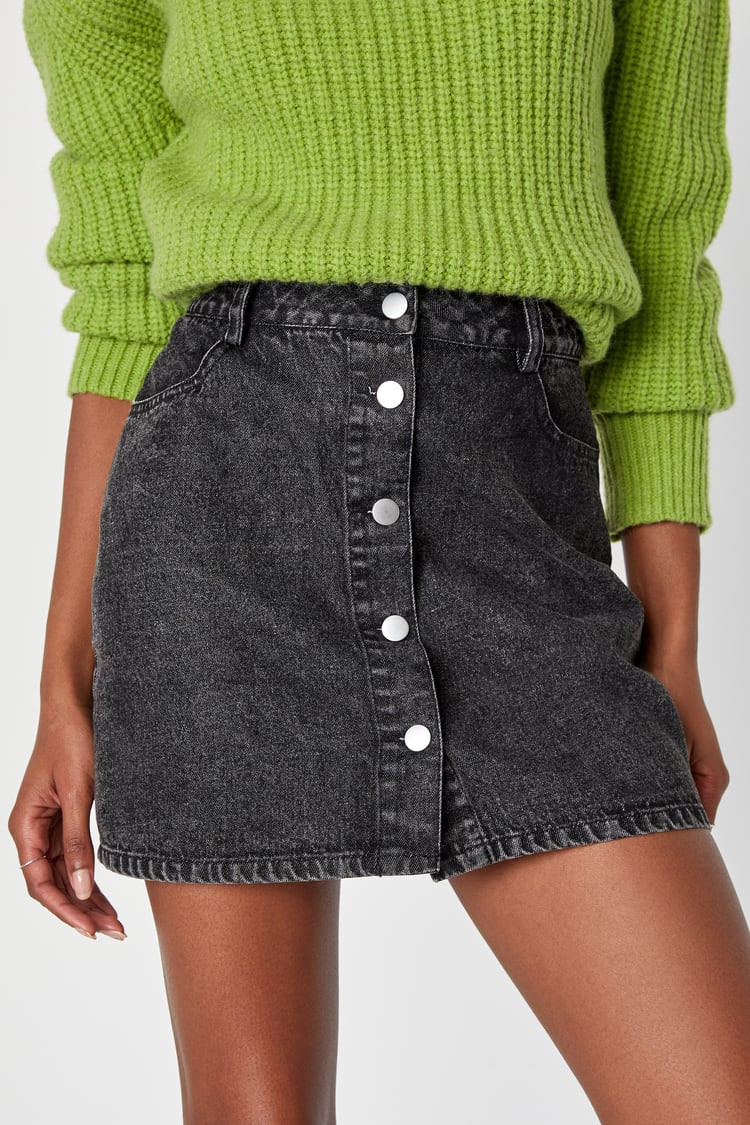 Cool Composure Washed Black Denim Button-Front Mini Skirt | Lulus