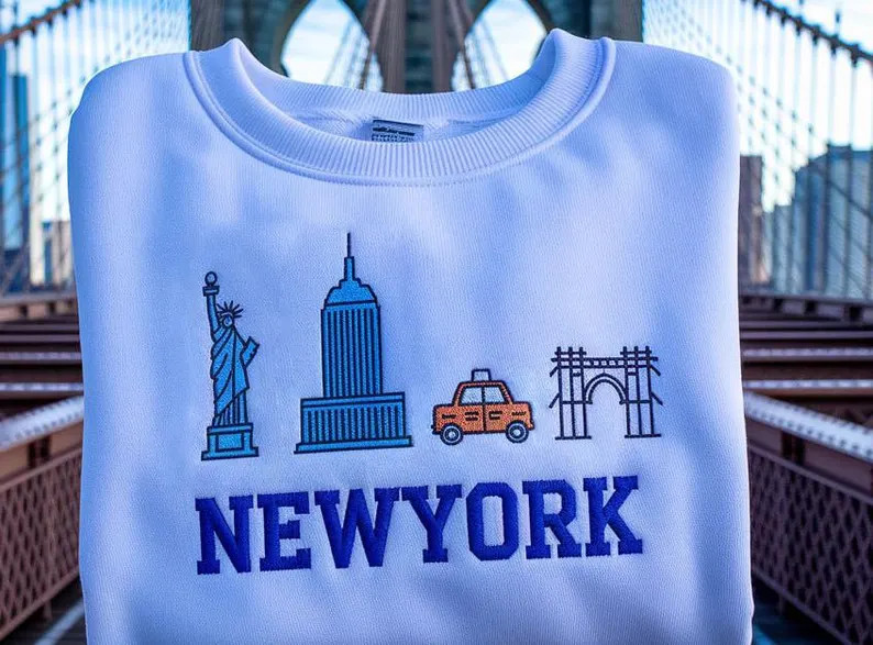 New York City Embroidered Sweatshirt, Embroidered State Crew Neck Sweatshirt, New York Skyline, N... | Etsy (US)