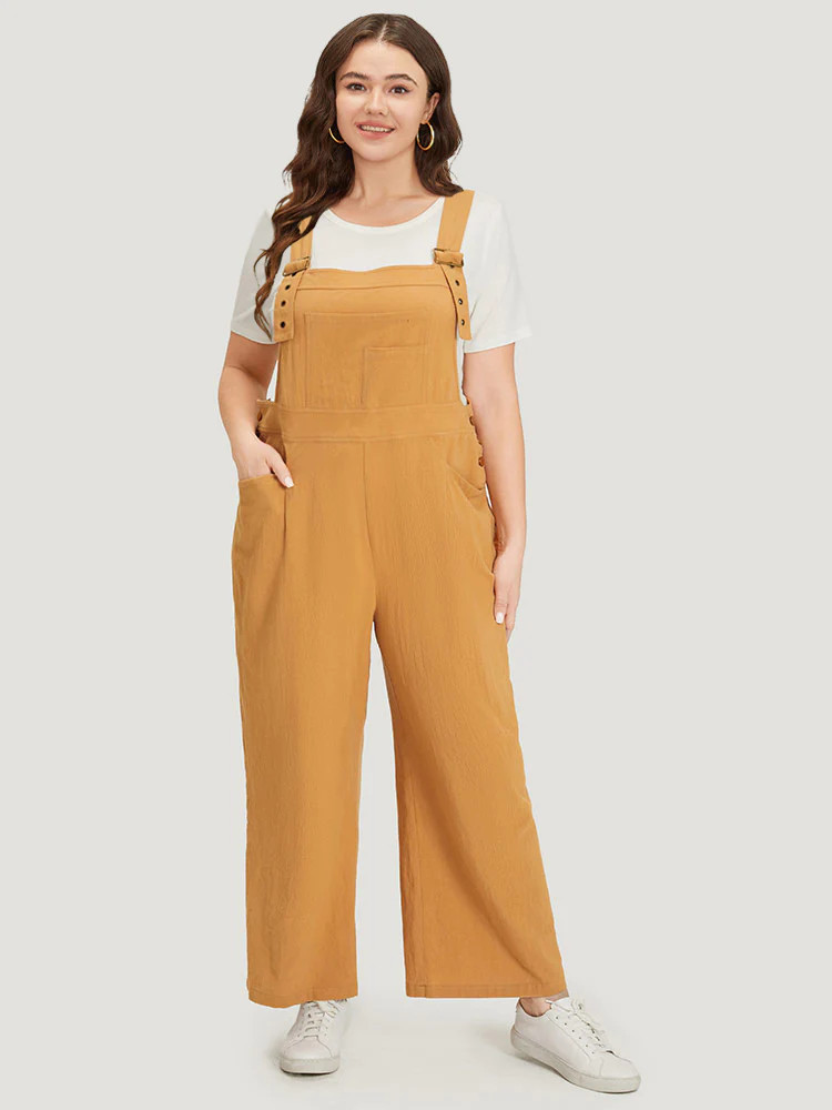 Solid Patched Pocket Overall Cami Jumpsuit | Bloomchic