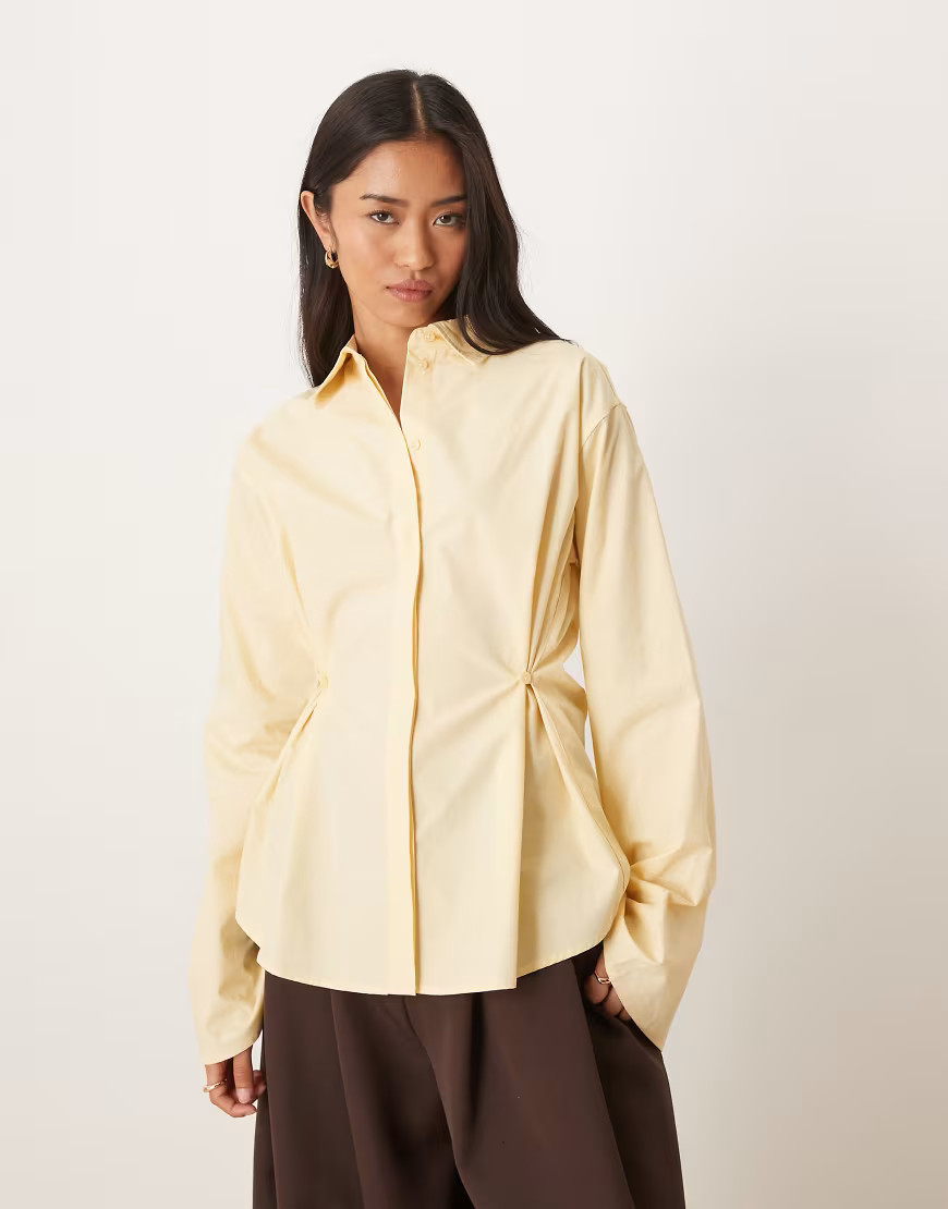 Gina Tricot pure cotton cinched waist shirt in lemon yellow | ASOS (Global)