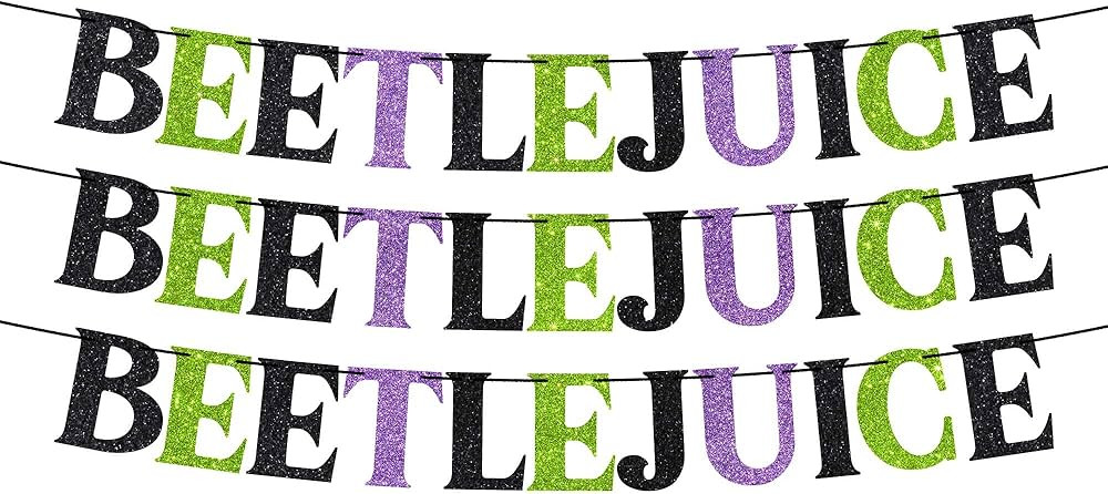 Pre-Strung Beetlejuice Banner - NO DIY - Glitter Beetlejuice Halloween Banner - Pre-Strung Banner... | Amazon (US)