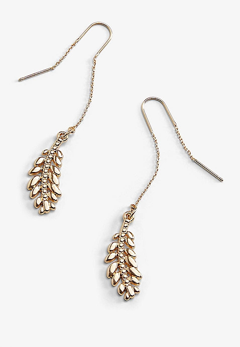 Gold Feather Threader Earrings | Maurices