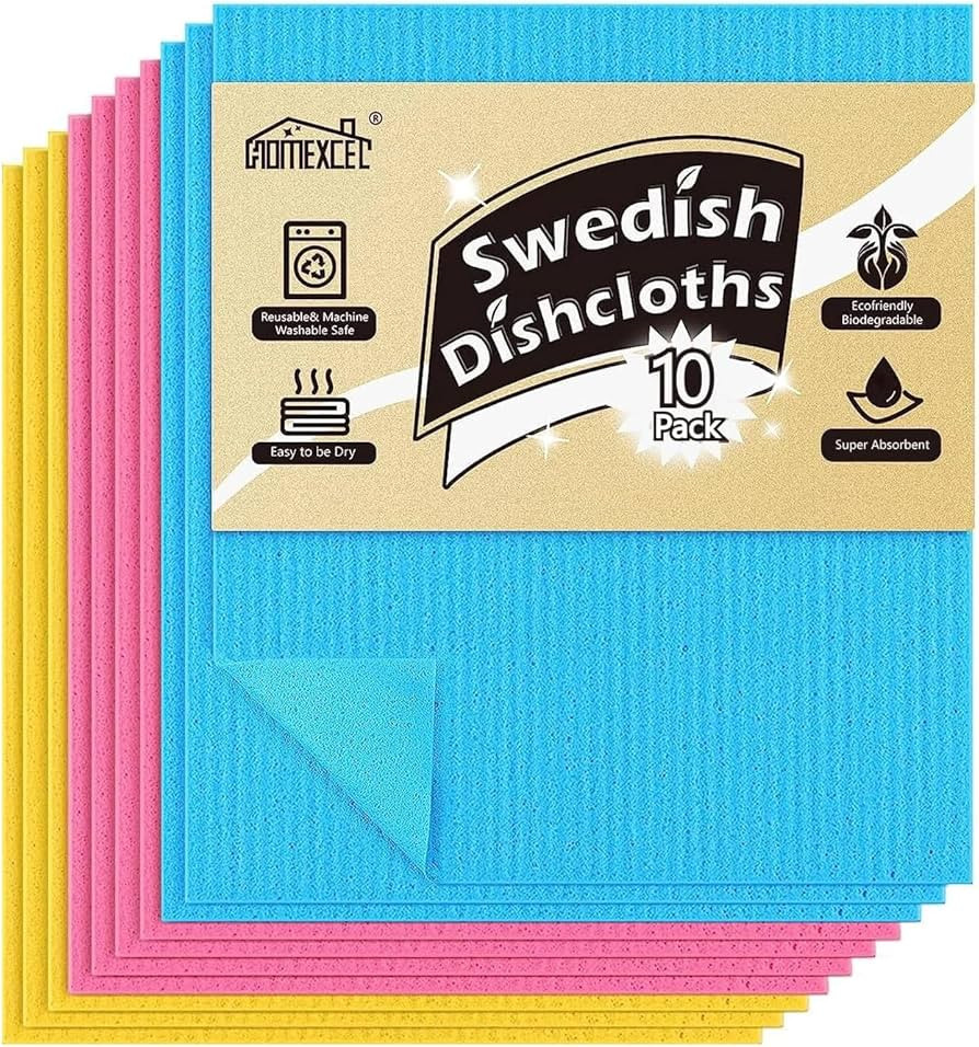 HOMEXCEL Swedish Dishcloths for Kitchen 10 Pack, Sponge Dish Cloth for Counters & Washing Dishes,... | Amazon (US)