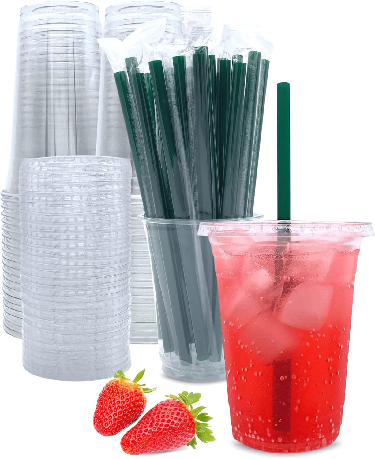 Aatriet 16 oz Clear Plastic Cups with Lids and Straws, Disposable Coffee Cups 25 Sets | Amazon (US)
