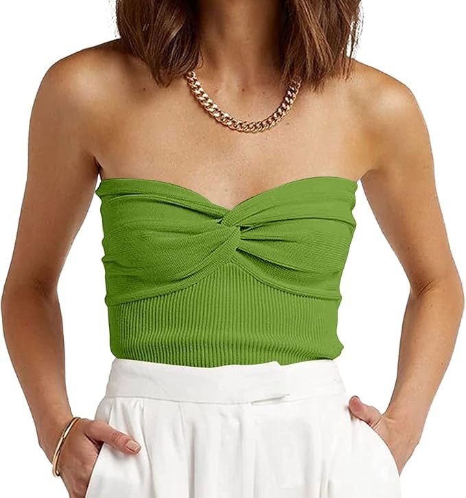 EFAN Womens Tube Tops Summer Twist Knot Front Knit Bandeau Strapless Ribbed Sleeveless Y2K Crop T... | Amazon (US)