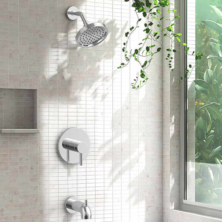 allen + roth Harlow Polished chrome 1-handle 6-in Round Bathtub and shower Faucet with Valve (Sin... | Lowe's